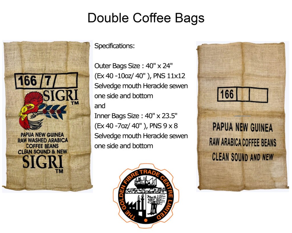 Double coffee jute bags specification Bangladesh jute manufacturer premium burlap coffee bags